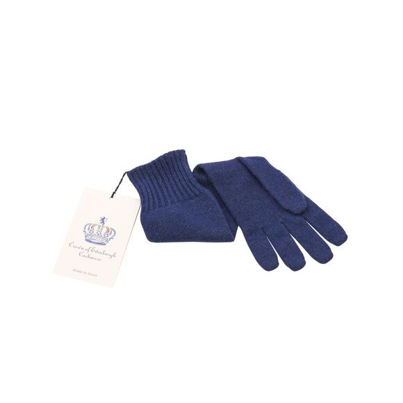 Crown of Edinburgh Cashmere Cashmere Long Gloves Navy Women Blu Notte - Picture 5 of 6